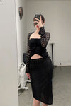 Un Morceau elastic lace asymmetric tube top UM231SZ20 black PUM38